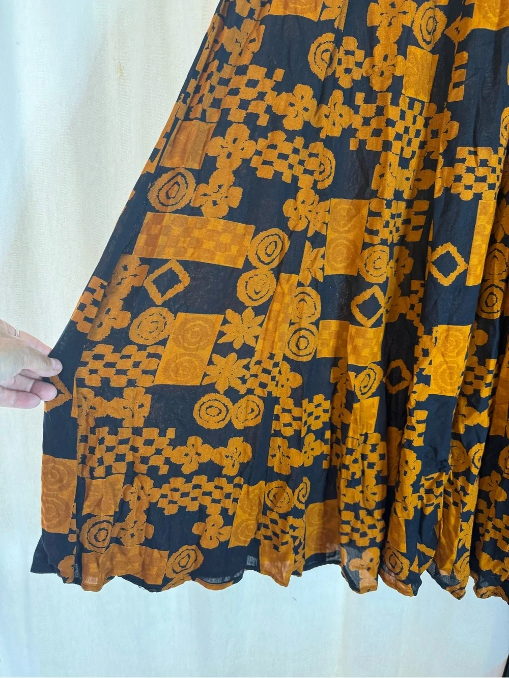 Carole Little Black Maxi Skirt with Rust Geometric Print